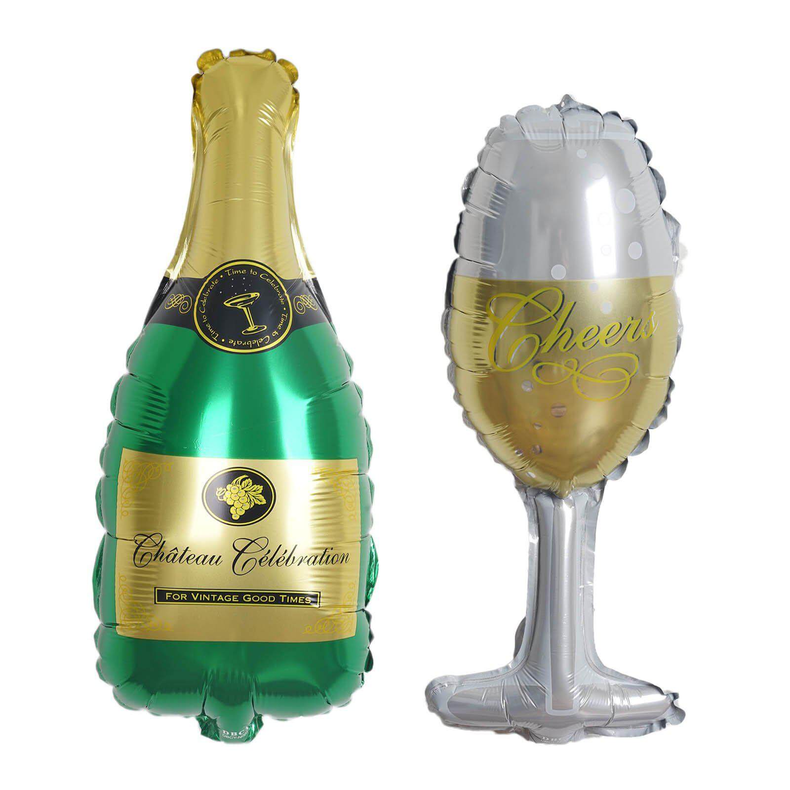 1 Pair 20" Champagne Bottle and Glass Mylar Foil Helium Air Balloons - Pro Linens