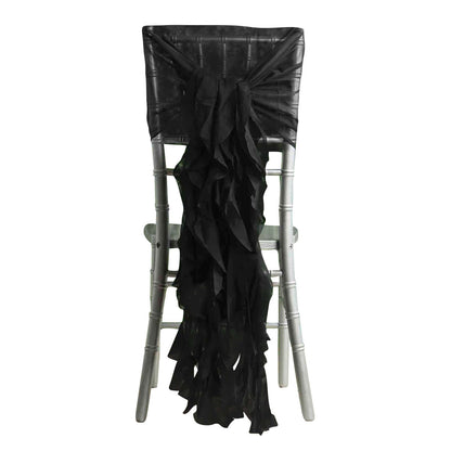 1 Set Chiffon Hoods Chair Sashes with Willow Ruffles Design Black - Stylish Decor for Weddings & Gatherings - Pro Linens