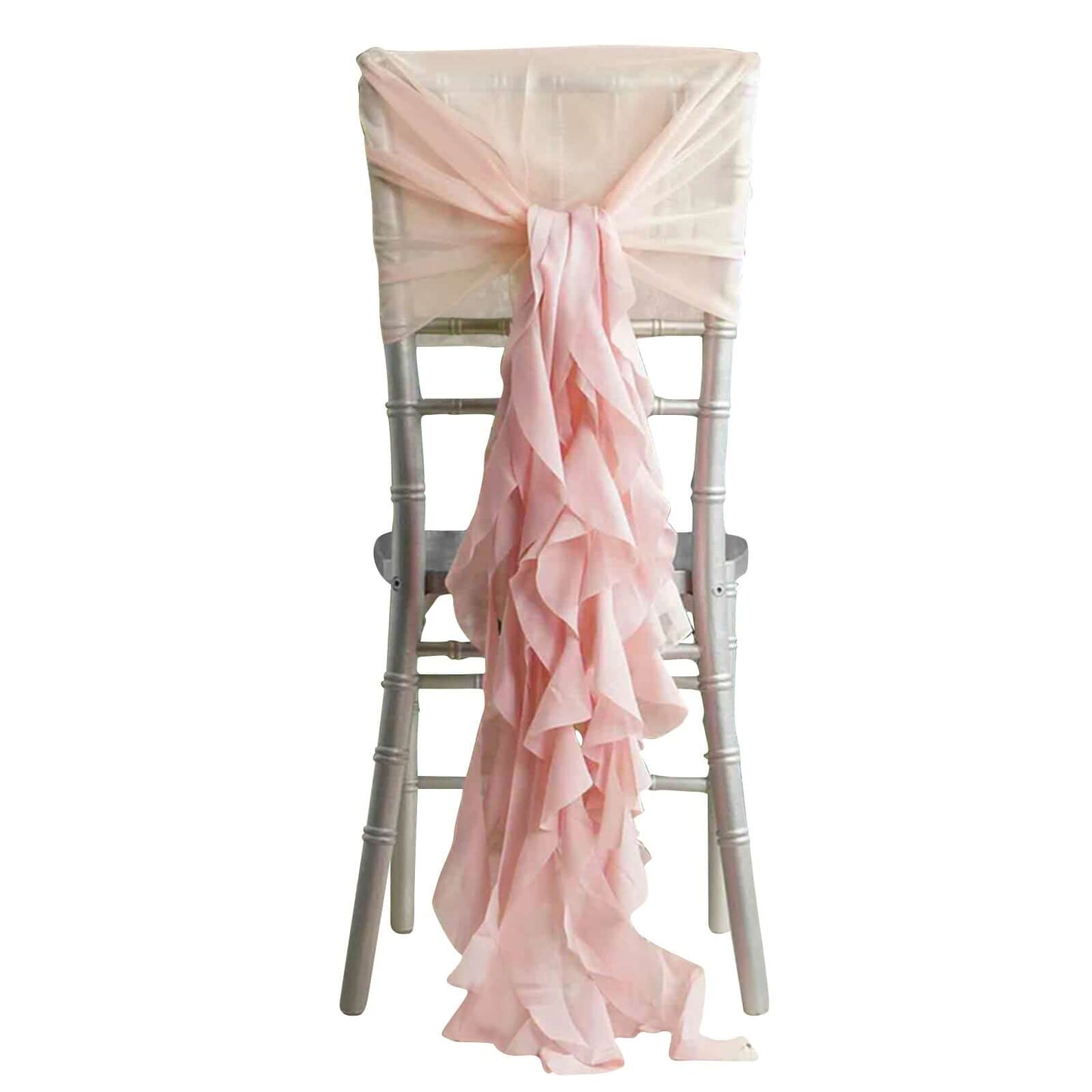 1 Set Chiffon Hoods Chair Sashes with Willow Ruffles Design Blush - Stylish Chair Bow Decor - Pro Linens