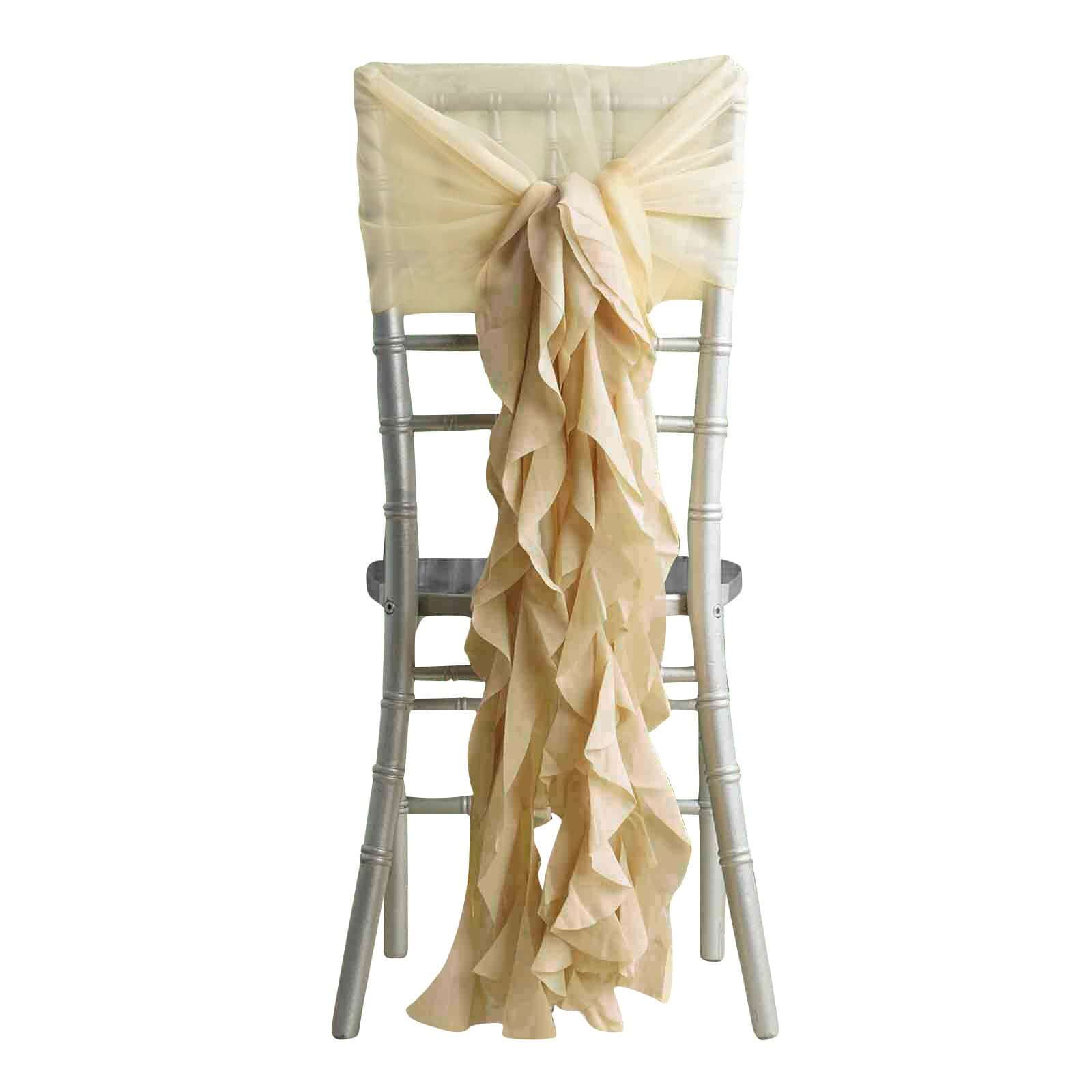 1 Set Chiffon Hoods Chair Sashes with Willow Ruffles Design Champagne - Stylish Chair Bow Decor - Pro Linens