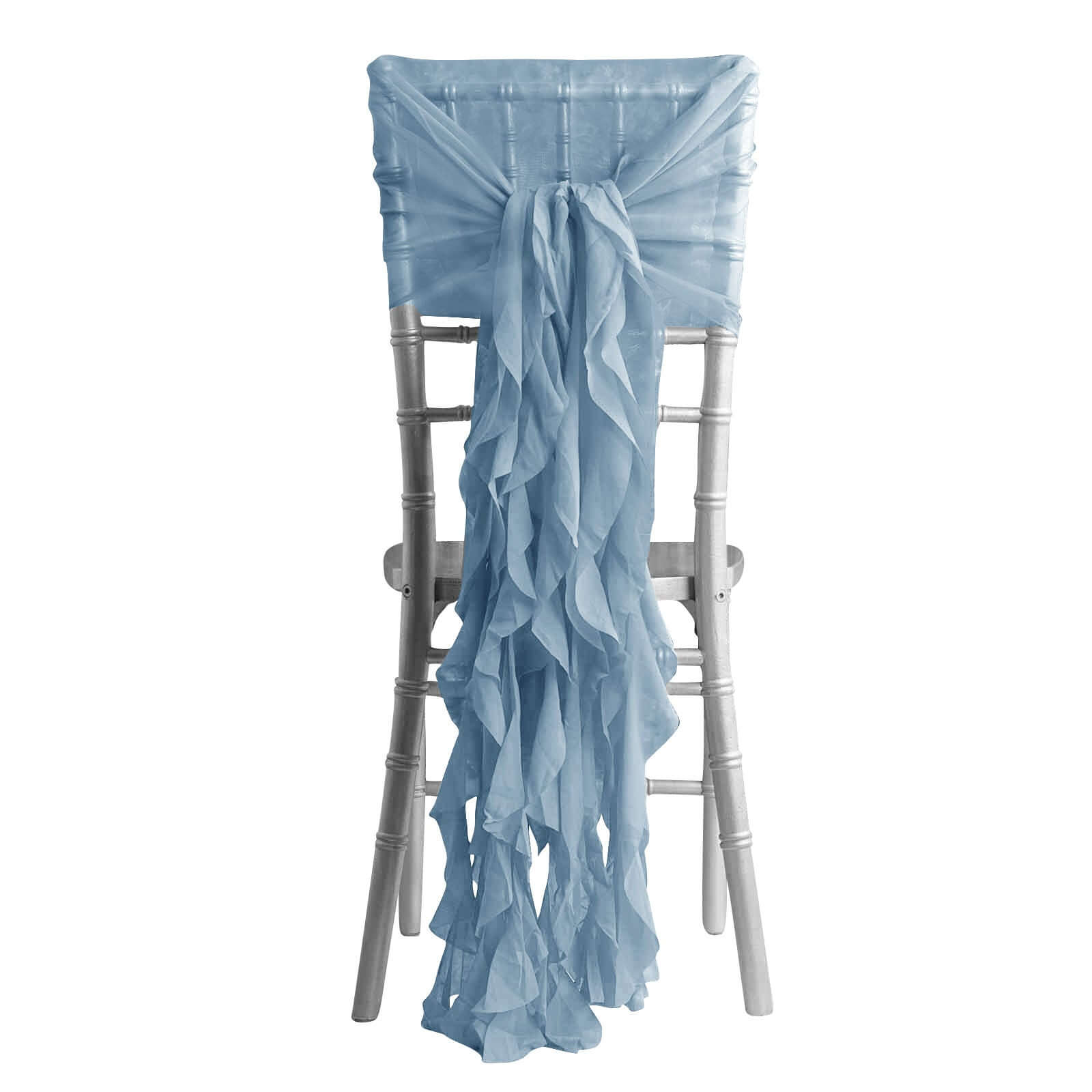 1 Set Chiffon Hoods Chair Sashes with Willow Ruffles Design Dusty Blue - Stylish Chair Bow Decor - Pro Linens