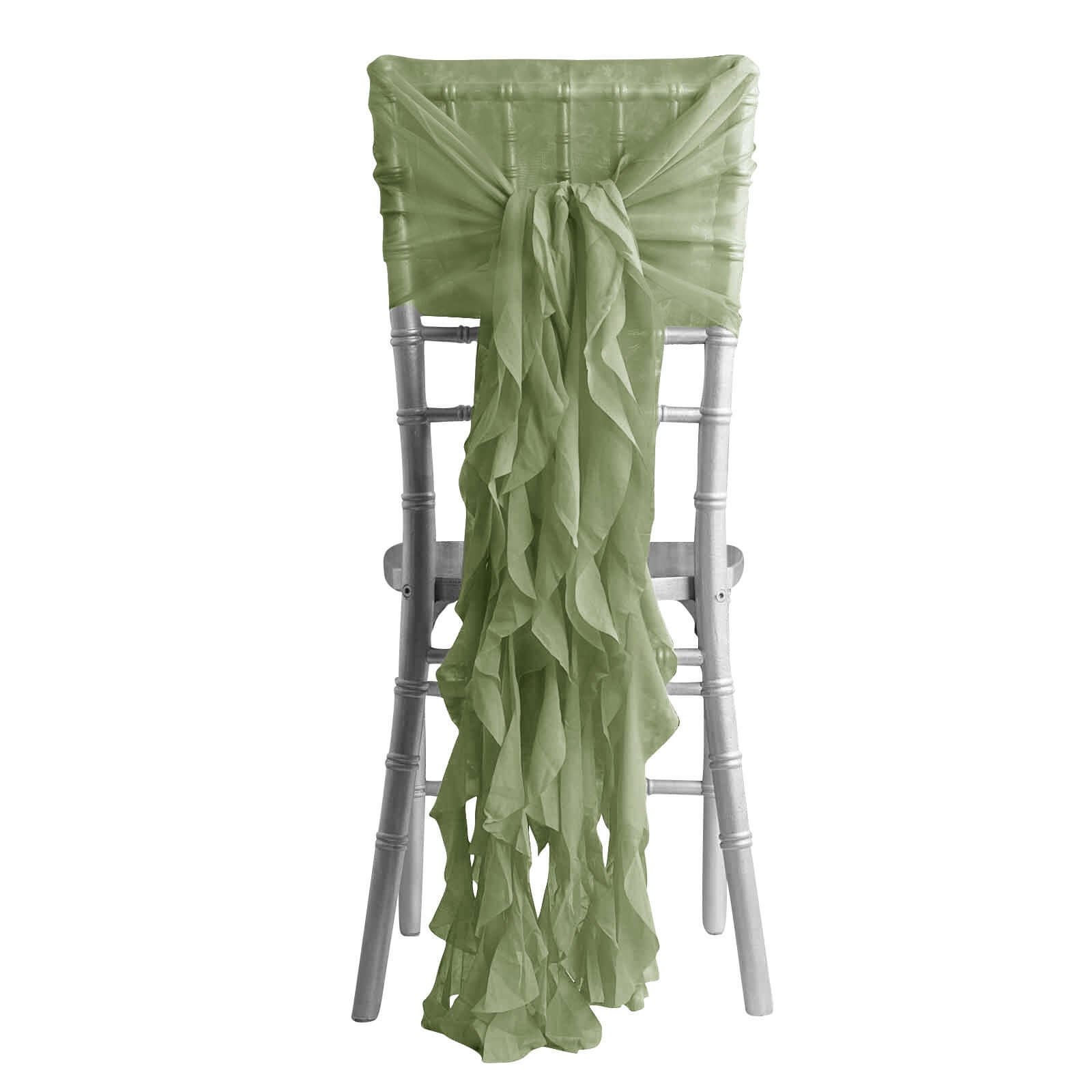 1 Set Chiffon Hoods Chair Sashes with Willow Ruffles Design Dusty Sage Green - Stylish Chair Bow Decor - Pro Linens