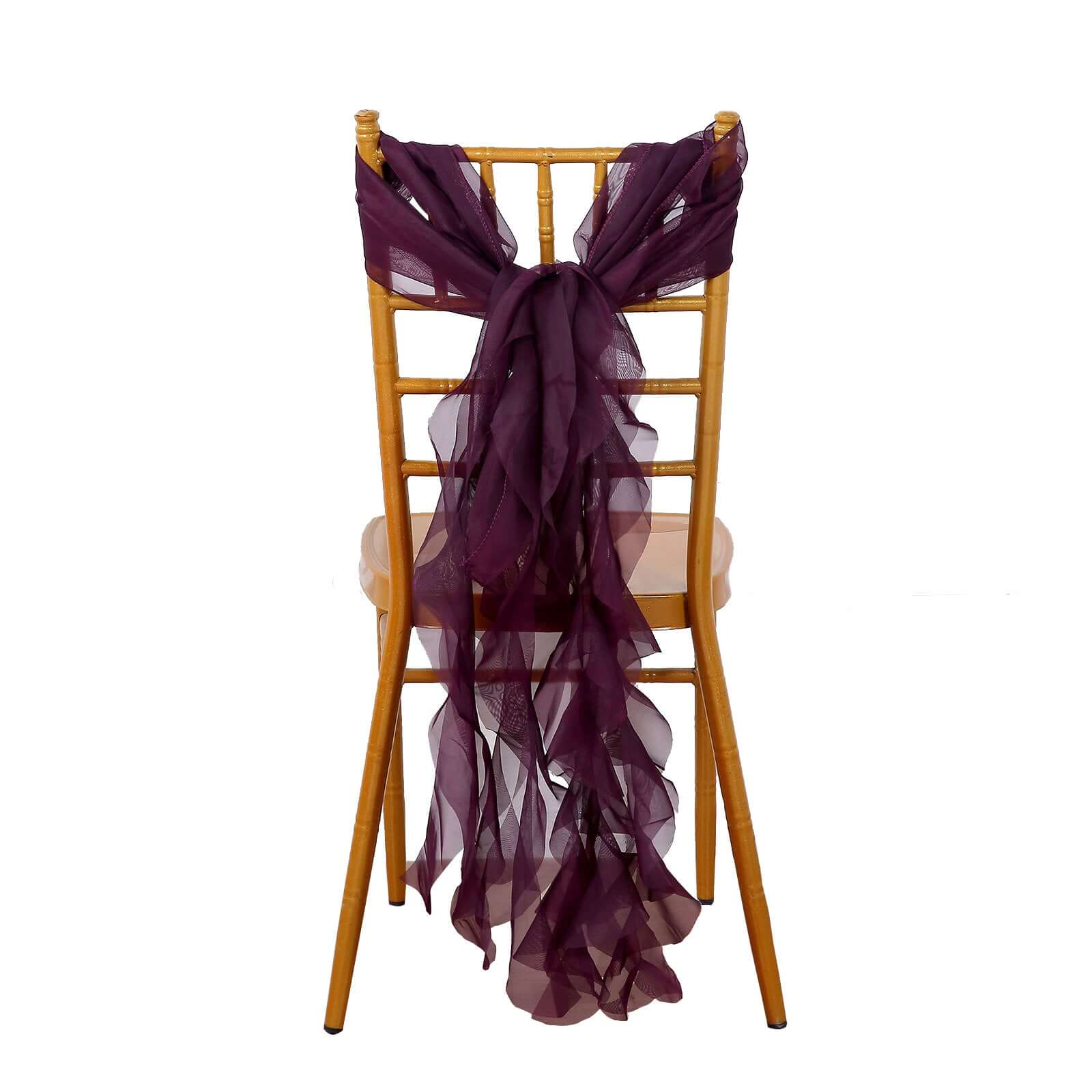 1 Set Chiffon Hoods Chair Sashes with Willow Ruffles Design Eggplant - Stylish Chair Bow Decor - Pro Linens