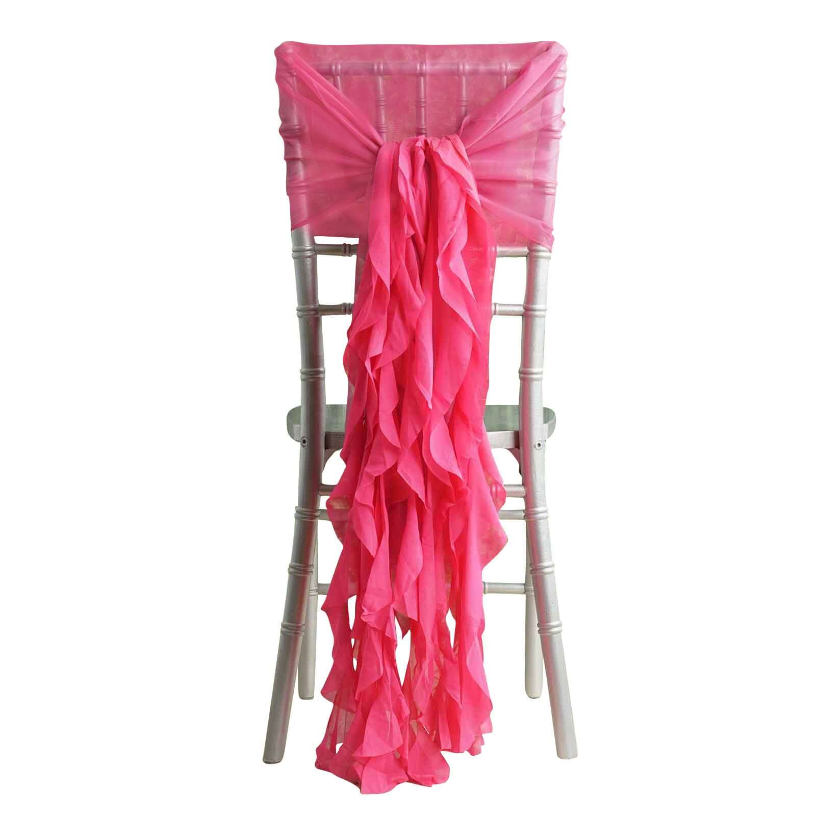 1 Set Chiffon Hoods Chair Sashes with Willow Ruffles Design Fuchsia - Stylish Chair Bow Decor - Pro Linens