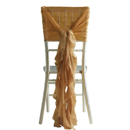 1 Set Chiffon Hoods Chair Sashes with Willow Ruffles Design Gold - Stylish Decor for Weddings & Gatherings - Pro Linens