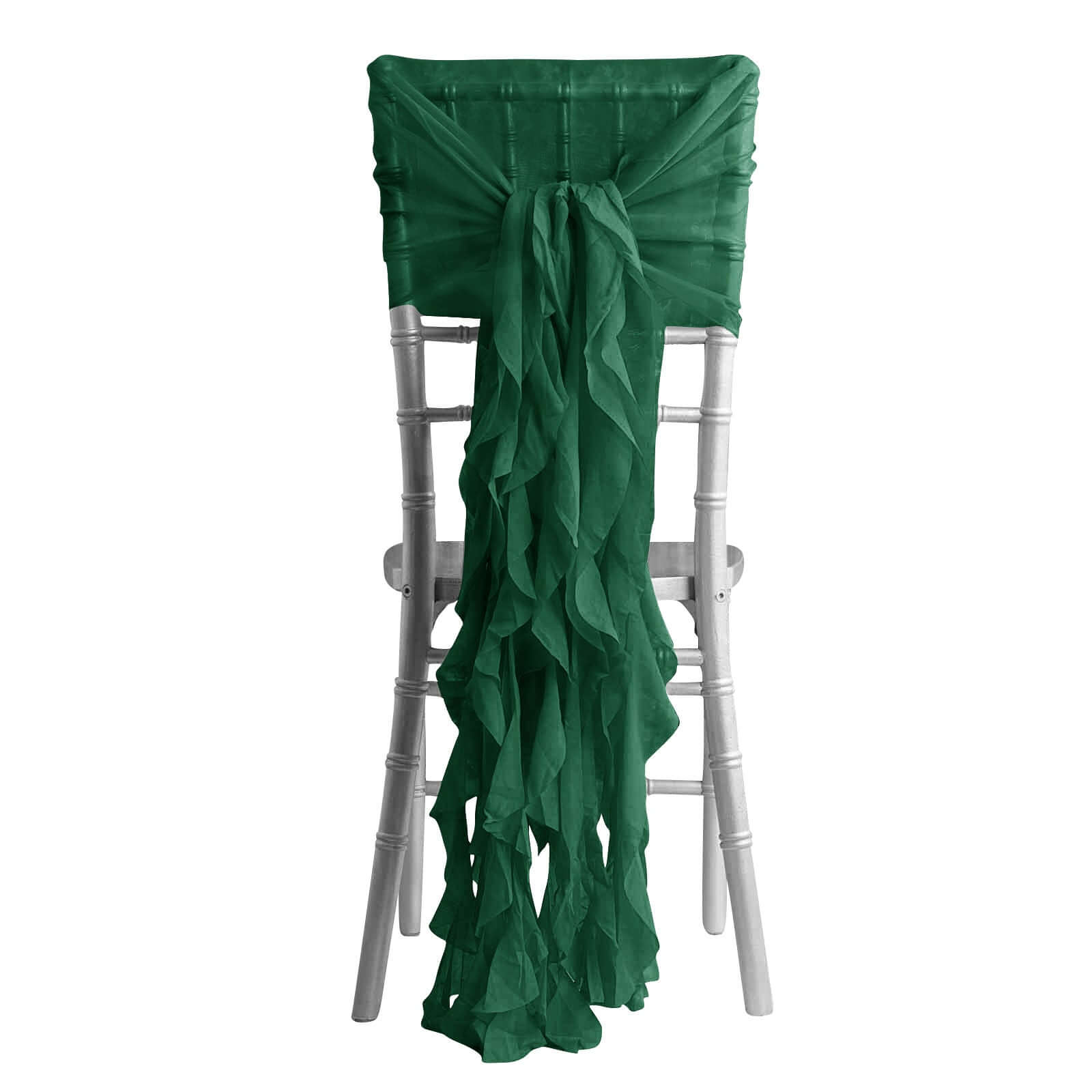 1 Set Chiffon Hoods Chair Sashes with Willow Ruffles Design Hunter Emerald Green - Stylish Chair Bow Decor - Pro Linens