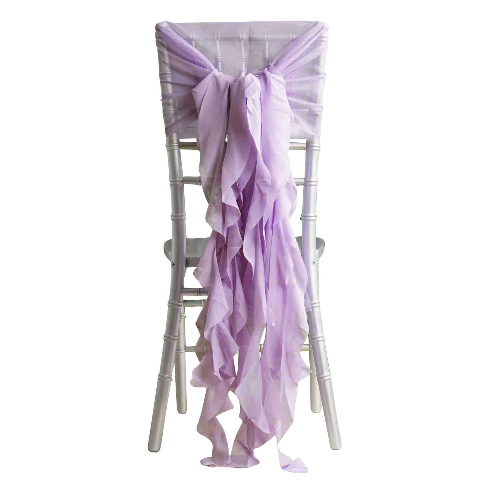 1 Set Chiffon Hoods Chair Sashes with Willow Ruffles Design Lavender Lilac - Stylish Chair Bow Decor - Pro Linens