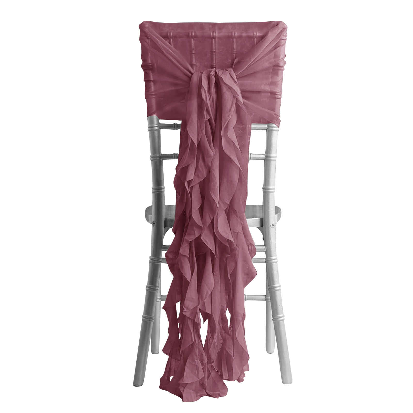 1 Set Chiffon Hoods Chair Sashes with Willow Ruffles Design Mauve Cinnamon Rose - Stylish Chair Bow Decor - Pro Linens