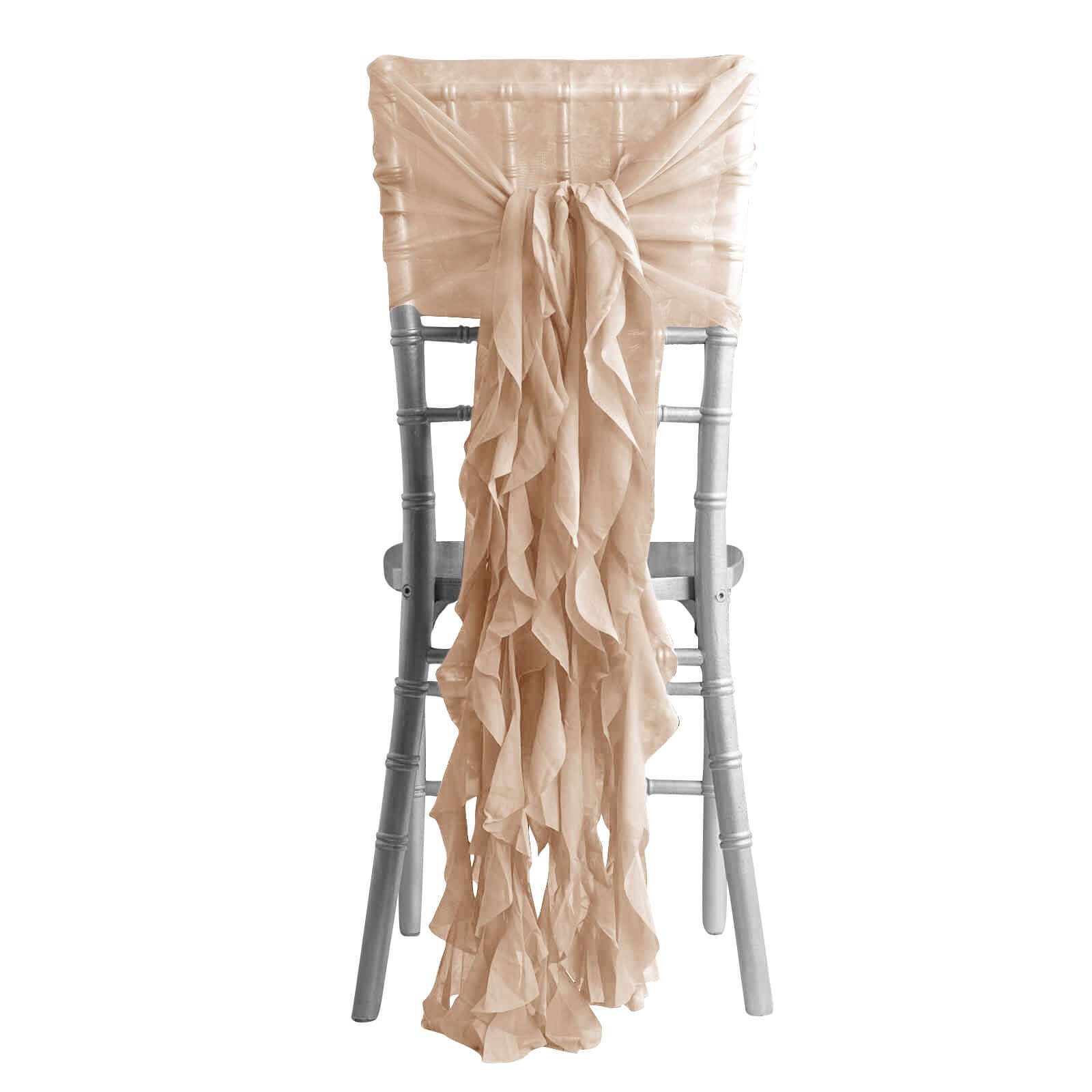 1 Set Chiffon Hoods Chair Sashes with Willow Ruffles Design Nude - Stylish Chair Bow Decor - Pro Linens