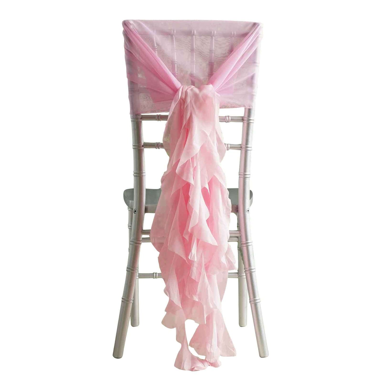 1 Set Chiffon Hoods Chair Sashes with Willow Ruffles Design Pink - Stylish Chair Bow Decor - Pro Linens