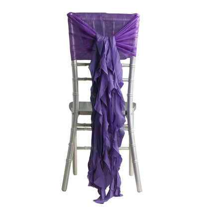 1 Set Chiffon Hoods Chair Sashes with Willow Ruffles Design Purple - Stylish Chair Bow Decor - Pro Linens