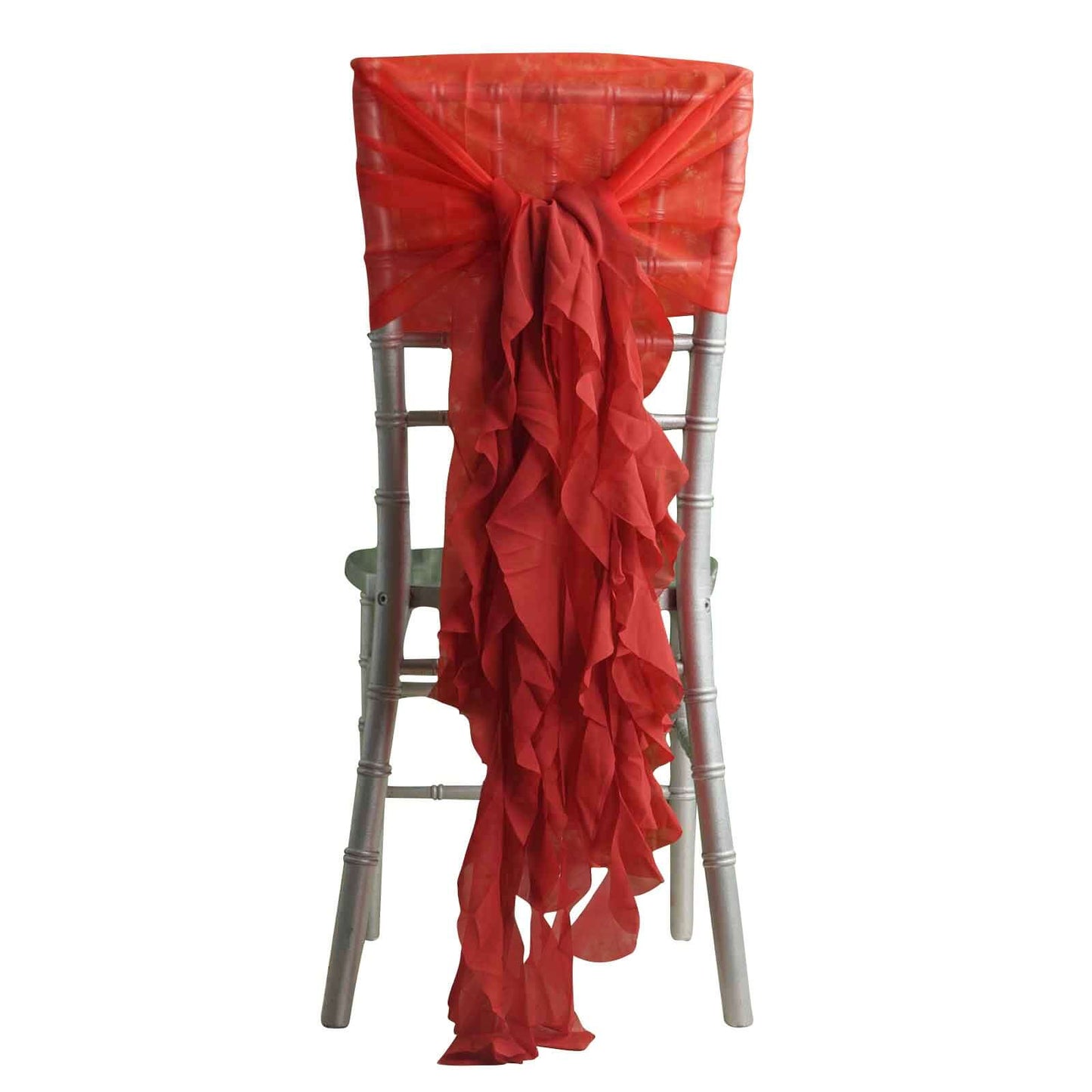 1 Set Chiffon Hoods Chair Sashes with Willow Ruffles Design Red - Stylish Chair Bow Decor - Pro Linens