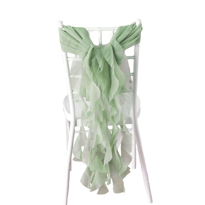 1 Set Chiffon Hoods Chair Sashes with Willow Ruffles Design Sage Green - Stylish Chair Bow Decor - Pro Linens