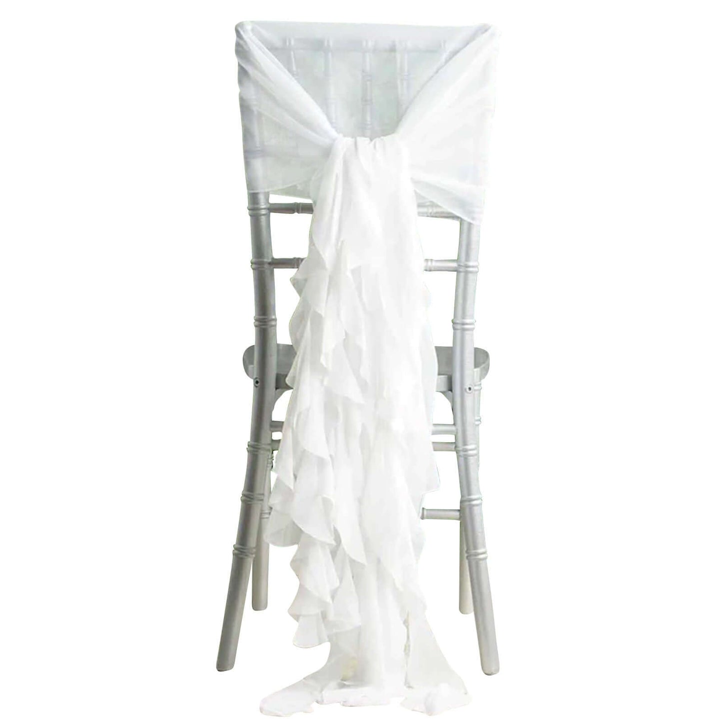 1 Set Chiffon Hoods Chair Sashes with Willow Ruffles Design White - Stylish Decor for Weddings & Gatherings - Pro Linens