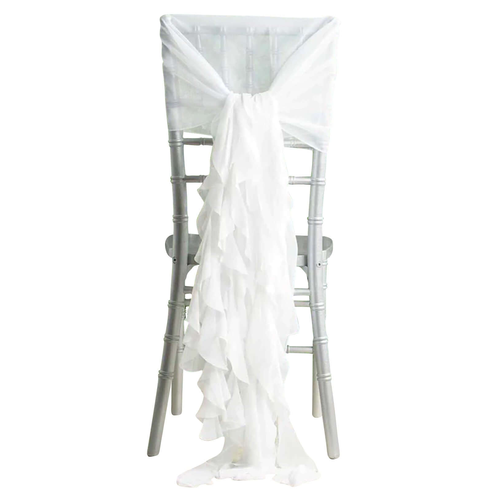 1 Set Chiffon Hoods Chair Sashes with Willow Ruffles Design White - Stylish Decor for Weddings & Gatherings - Pro Linens