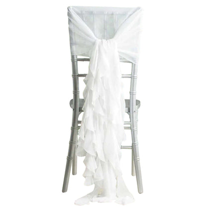 1 Set Chiffon Hoods Chair Sashes with Willow Ruffles Design White - Stylish Decor for Weddings & Gatherings - Pro Linens