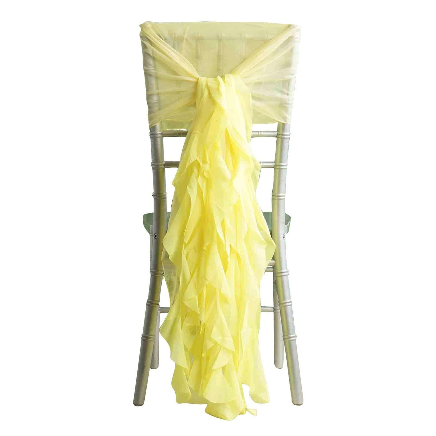 1 Set Chiffon Hoods Chair Sashes with Willow Ruffles Design Yellow - Stylish Chair Bow Decor - Pro Linens