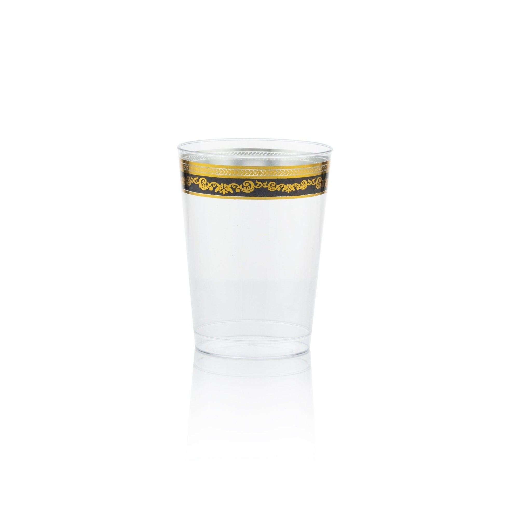 10 oz. Clear Black Gold Rim Plastic Cups 20 Pack - Royal - Pro Linens