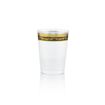 10 oz. Clear Black Gold Rim Plastic Cups 20 Pack - Royal - Pro Linens