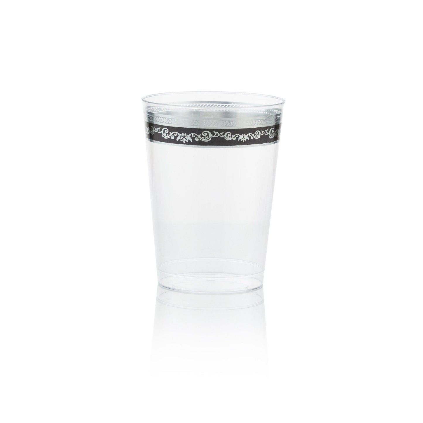 10 oz. Clear Black Silver Rim Plastic Cups 10 Pack - Royal - Pro Linens