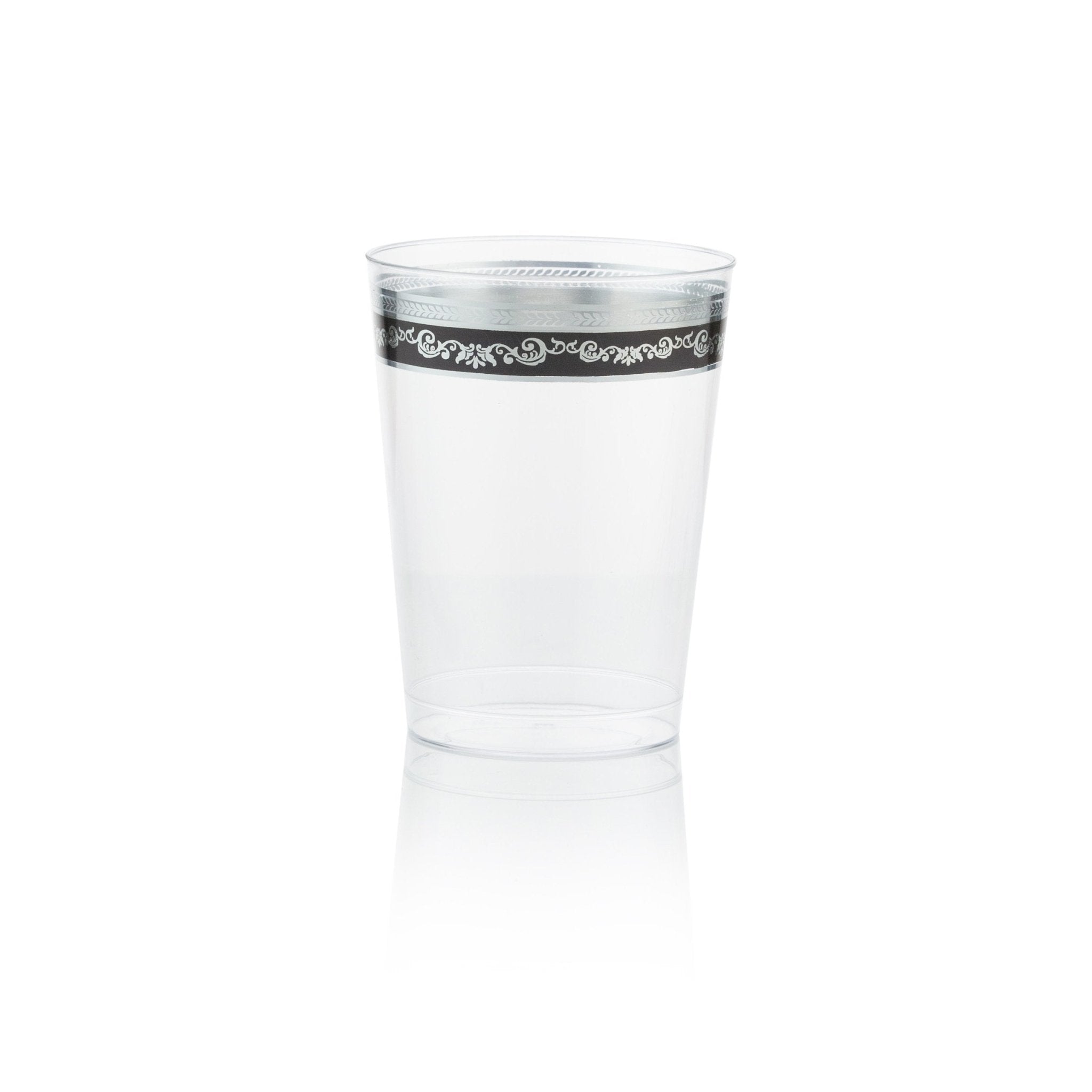 10 oz. Clear Black Silver Rim Plastic Cups 10 Pack - Royal - Pro Linens