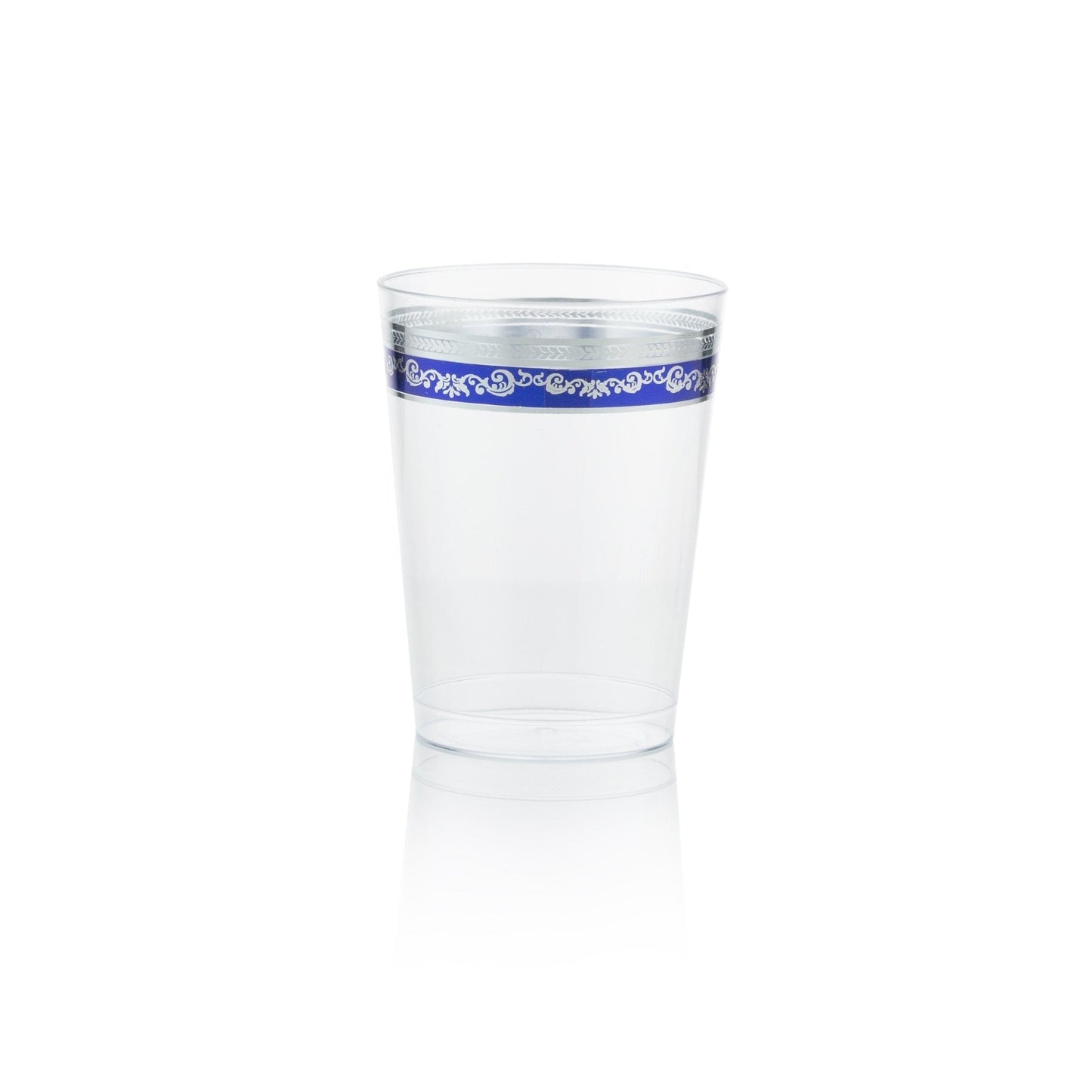 10 oz. Clear Blue Silver Rim Plastic Cups 20 Pack - Royal - Pro Linens