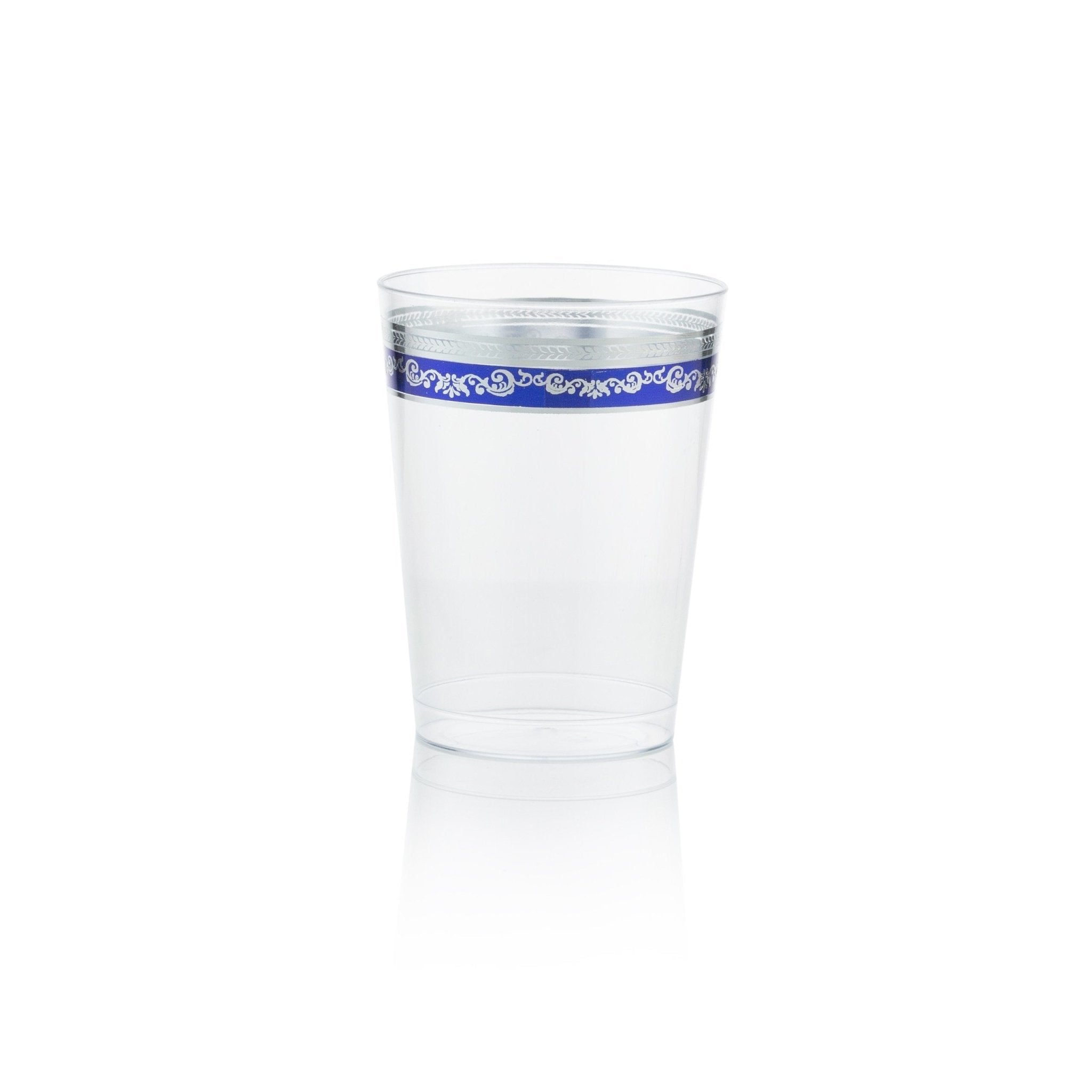 10 oz. Clear Blue Silver Rim Plastic Cups 20 Pack - Royal - Pro Linens