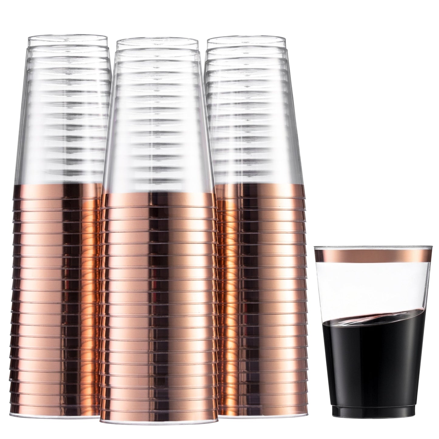 10 Oz Clear Plastic Tumblers With Rose Gold Rim - Pro Linens