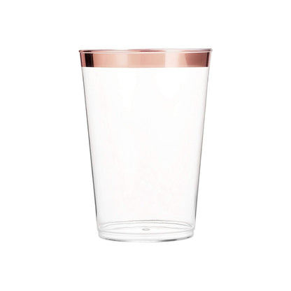 10 Oz Clear Plastic Tumblers With Rose Gold Rim - Pro Linens