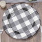 10 Pack 13" Black White Buffalo Plaid Disposable Charger Plates, Round Checkered Sunray Cardboard Serving Trays- 350 GSM Pro Linens