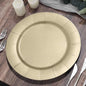 10 Pack 13" Champagne Leather Textured Disposable Charger Plates, Round Cardboard Serving Trays - 1100 GSM Pro Linens