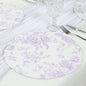 10 Pack 13" Disposable Placemats in French Toile Floral Pattern, Matte Lavender and White Cardboard Paper Charger Plates Pro Linens