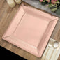 10 Pack 13" Rose Gold Textured Disposable Square Charger Plates, Leather Like Cardboard Serving Trays - 1100 GSM Pro Linens