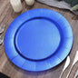 10 Pack 13" Royal Blue Leather Textured Disposable Charger Plates, Round Cardboard Serving Trays - 1100 GSM Pro Linens