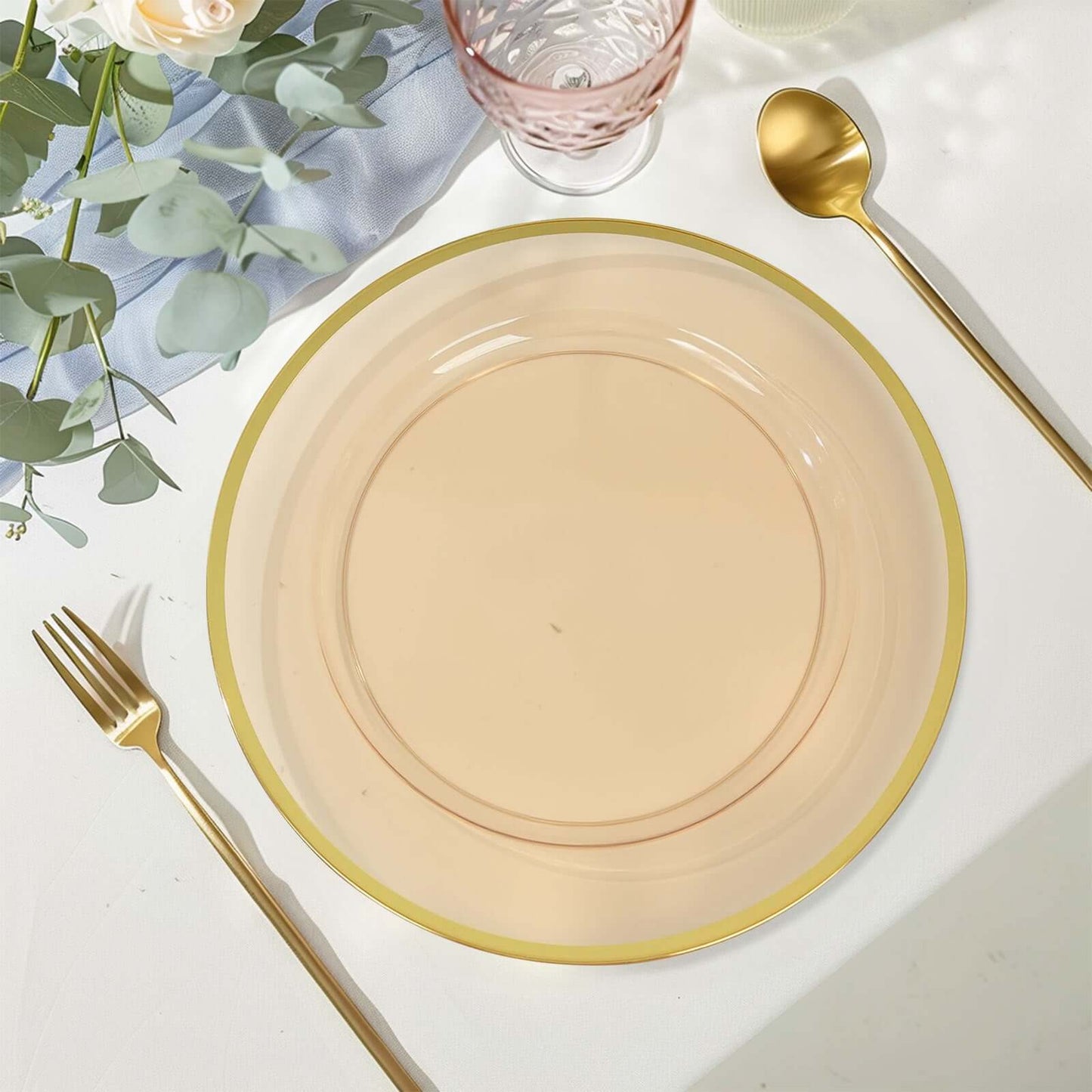 10 Pack Amber Gold Economy Plastic Charger Plates With Gold Rim, 12" Round Transparent Dinner Chargers Event Tabletop Decor Pro Linens