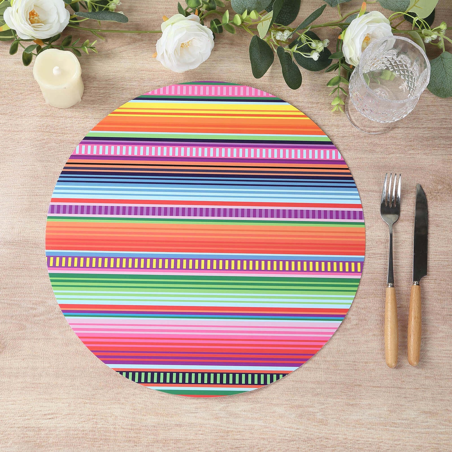 10 Pack Cinco De Mayo Party Theme Paper Placemats, 13" Round Mexican Serape Fiesta Disposable Dining Table Mats - 300 GSM Pro Linens