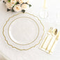 10 Pack Clear Economy Plastic Charger Plates With Gold Scalloped Rim, 13" Round Decorative Dinner Chargers Event Tabletop Decor Pro Linens