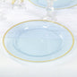 10 Pack Dusty Blue Economy Plastic Charger Plates With Gold Rim, 12" Round Transparent Dinner Chargers Event Tabletop Decor Pro Linens