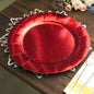 10 Pack Red Disposable 13" Charger Plates, Cardboard Serving Tray, Round with Leathery Texture - 1100 GSM Pro Linens