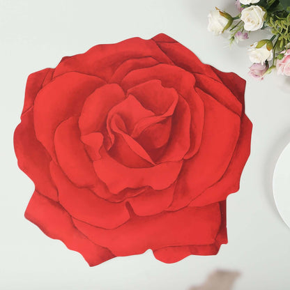 10 Pack Red Rose Flower Disposable Table Mats, 14" Floral Cardboard Paper Placemats - 400GSM Pro Linens