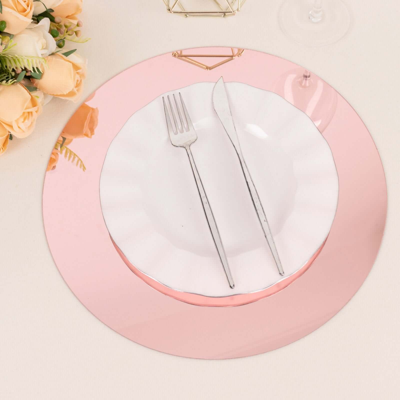 10 Pack Rose Gold Mirror Lightweight Charger Plates For Table Setting, 13" Round Acrylic Decorative Dining Plate Chargers Pro Linens