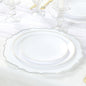 10 Pack White Economy Plastic Charger Plates With Silver Scalloped Rim, 13" Round Decorative Dinner Chargers Event Tabletop Decor Pro Linens