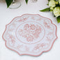 10 Pack White Pink Cardboard Paper Table Mats with French Toile Pattern, 13" Round Disposable Placemats with Scalloped Rim - 400 GSM Pro Linens