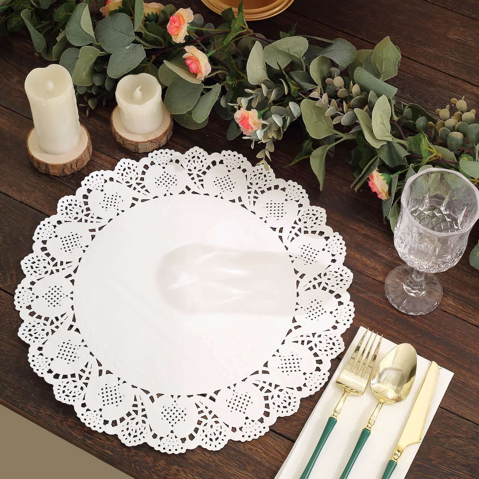 100 Pcs 12" Round White Lace Paper Doilies, Food Grade Paper Placemats Pro Linens