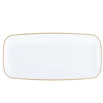 10.6 Inch Organic White and Gold Rectangle Serving Dish - 2 Pack - Pro Linens