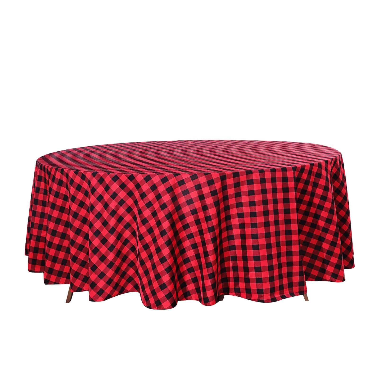 108" Black Red Buffalo Plaid Round Tablecloth, Checkered Gingham Polyester Tablecloth Pro Linens