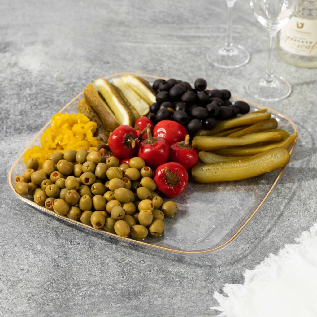 12 Inch Clear and Gold Rim Square Organic Serving Tray Dish - 2 Pack - Pro Linens