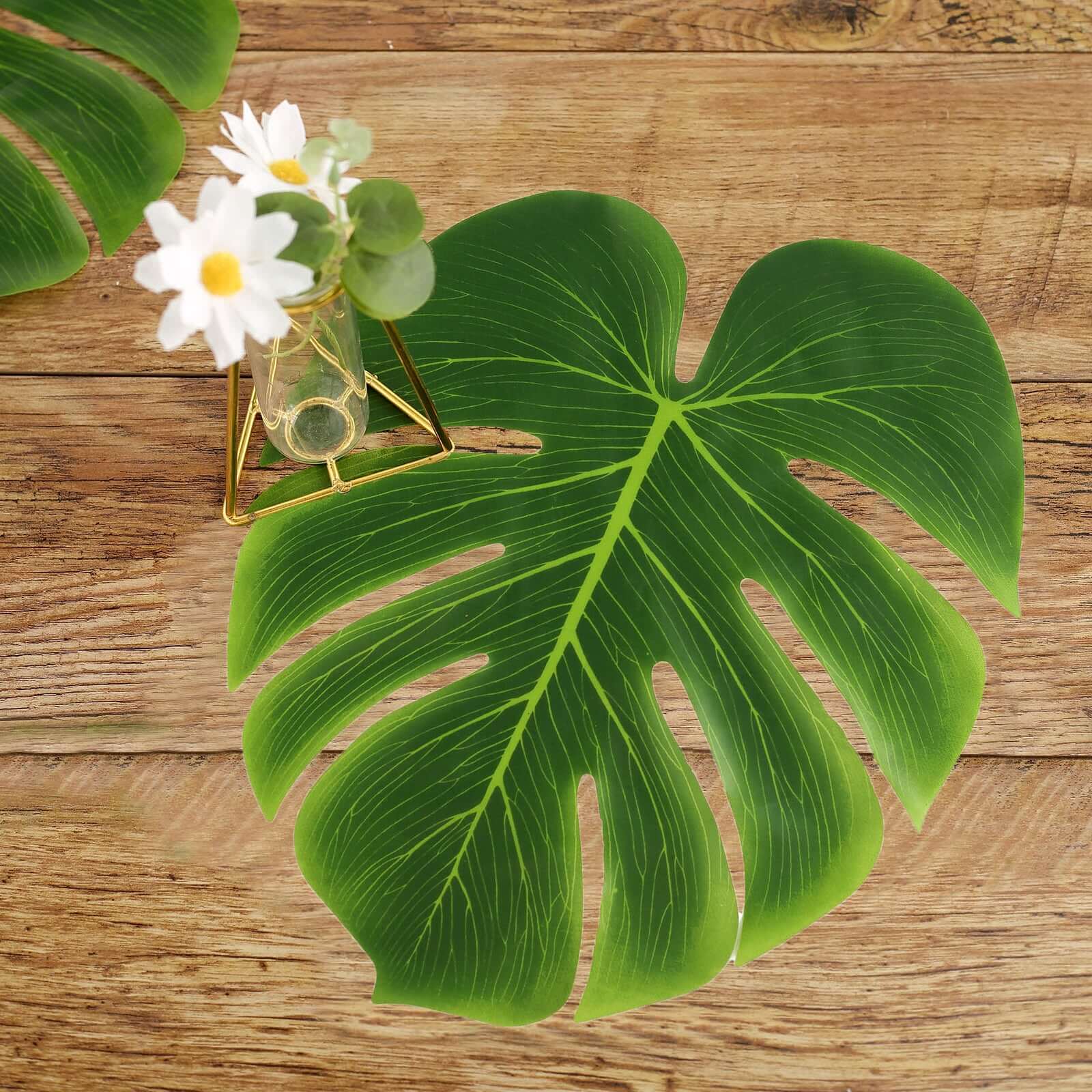 12 Leaves Green Artificial Decorative Tropical Monstera Palm Leaves Pro Linens