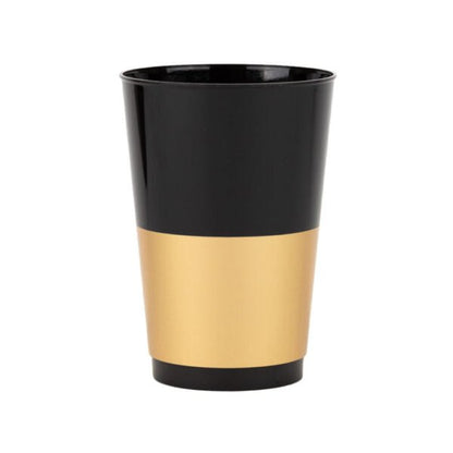 12 Oz Black/Gold Hard Plastic Round Party Cups 10 Pack - Pro Linens