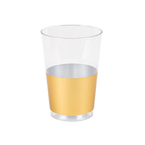 12 Oz Clear/Gold Hard Plastic Round Party Cups 10 Pack - Pro Linens